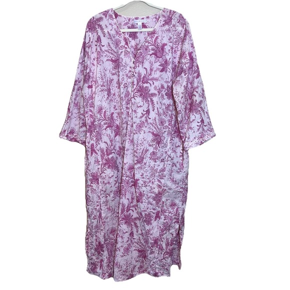 Carol Hochman Other - Carol Hochman Nightgown Pj Dress 100 Cotton Floral Pink Long Sleeve Preppy 1X XL